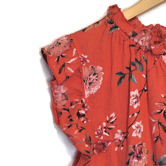 Bellambra Linen Floral Shift Dress Made in Italy Ruffle Midi Casual Summer M - Picture 4 of 12